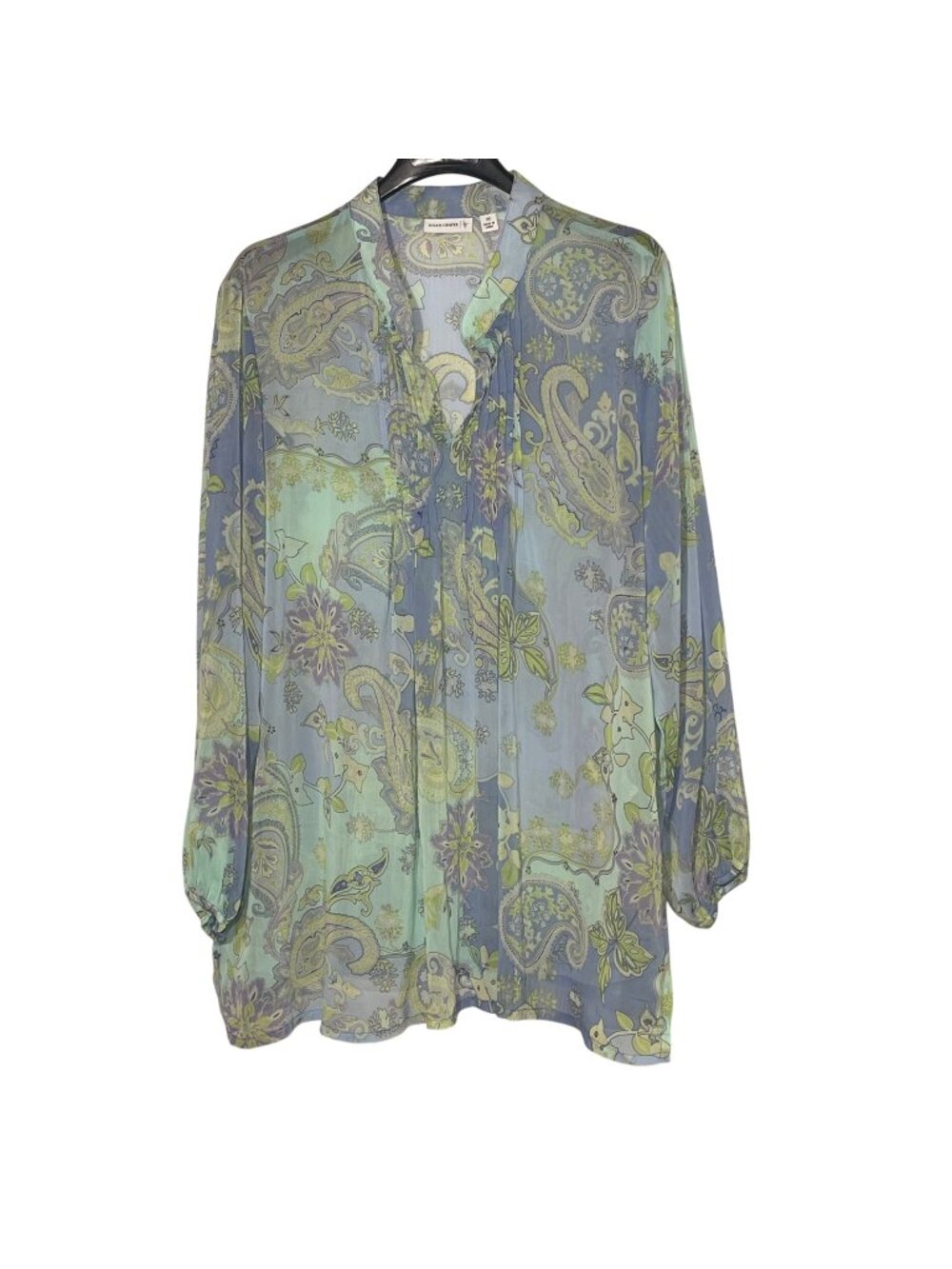 Susan Graver Floral Paisley Pintuck Pleated Sheer Top Sz 2X Pastel Spring